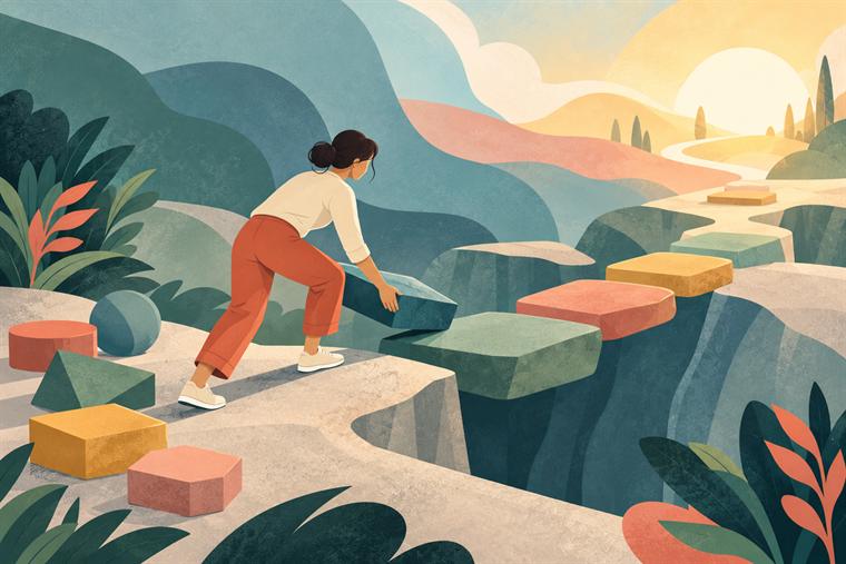 Illustrazione vettoriale sulla responsabilità personale e sulla possibilità di costruire il proprio cambiamento. Immagine generata con intelligenza artificiale a scopo illustrativo.
